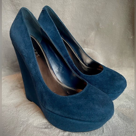 BAKERS Mona2 Blue Suede Platform Wedges - Picture 6 of 8
